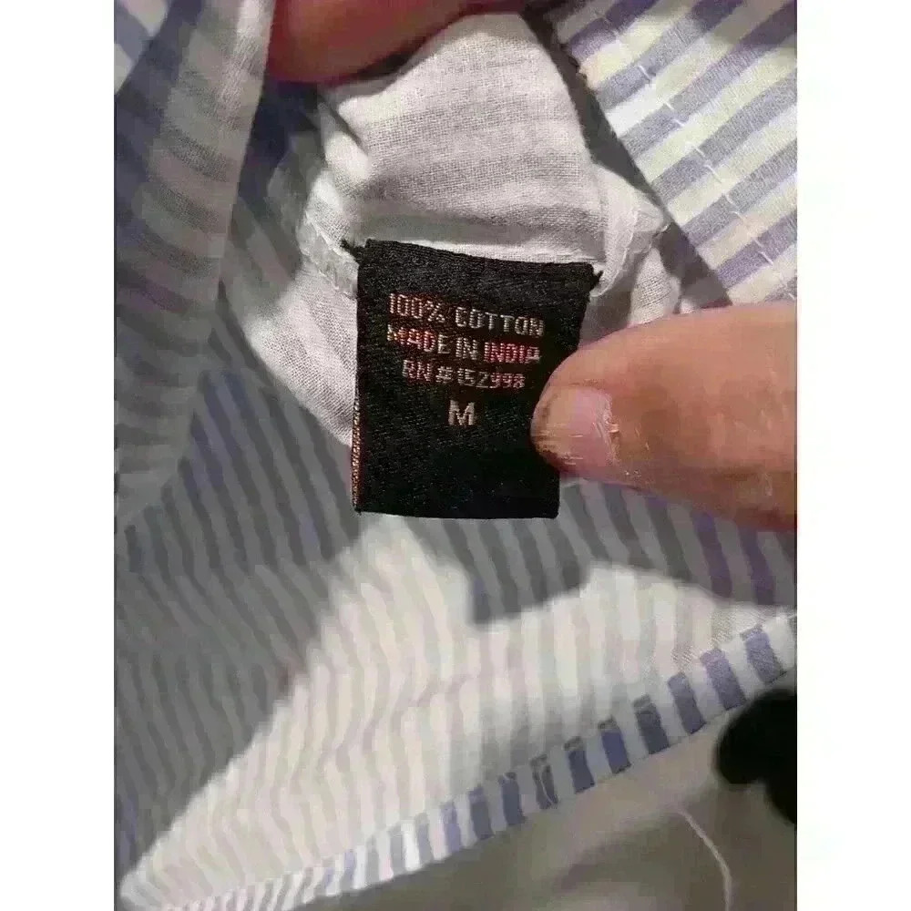 World Together Roses Crop Top MEDIUM Blue White Striped Embroidered Roses Ruffle - Picture 3 of 10